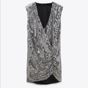 ZARA- Silver Sequin Wrap Dress           BRIDE BACHELORETTE WEDDING BRIDAL PARTY